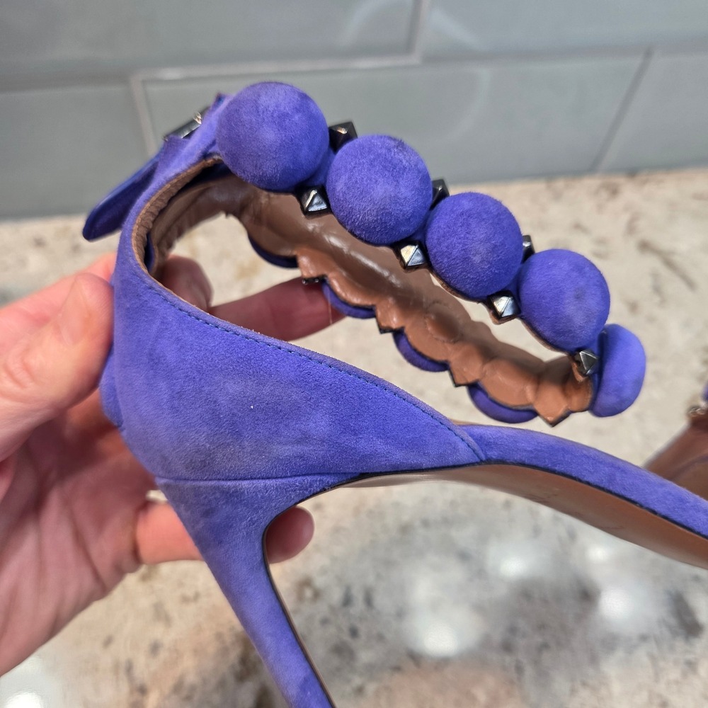 Alaia Bombe Purple Suede Studded Ankle Strap Sandals Heels 39.5 Made in Italy - Picture 16 of 16